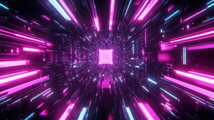 Poster - Abstract Neon Tunnel Digital Art Design