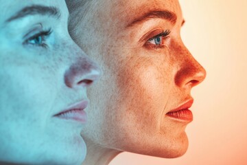 Poster - Contrasting beauty of youth and age showcased in two faces side by side, highlighting life experiences and time. Generative AI