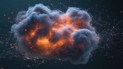 Poster - a digital representation of a cloud with connected network nodes, symbolizing cloud computing and da