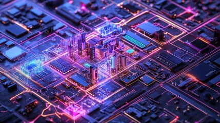 Poster - A futuristic city built within a complex circuit board