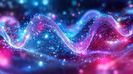 Aufkleber - Abstract Blue Pink Glittering Wave Energy Flow