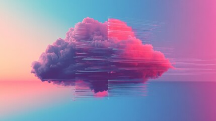 Poster - Minimalist graphic of a digital cloud with data streams, symbolizing cloud computing, remote storage, and digital information management. Illustration, Image, , Minimalism,