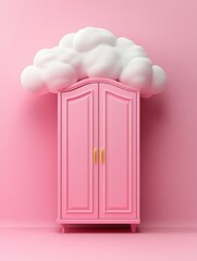 Poster - The cloud closet. Creative minimal concept of cloud storage, cloud internet data storage service. Isolated on flat background with copy space. 3d render cartoon illustration style.