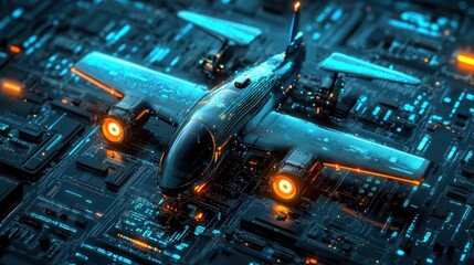 Poster - Futuristic Aircraft Integrated With Circuit Board Technology