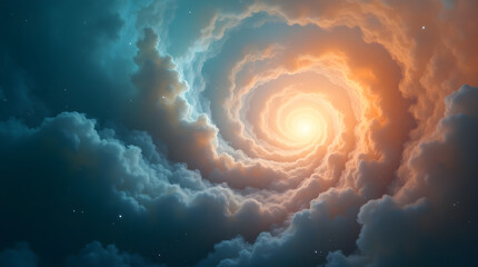 Wall Mural - Celestial Vortex: Stunning Spiral Galaxy in Dramatic Cloudscape, Fantasy Art, Digital Painting, Cosmic Swirl, Bright Light