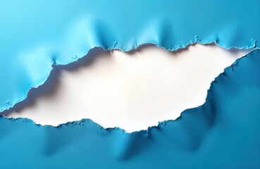 Fototapete - Torn blue paper with white background. Abstract ripped paper design. Blank space for message or text. Ripped paper texture. Creative design element. Modern poster concept.