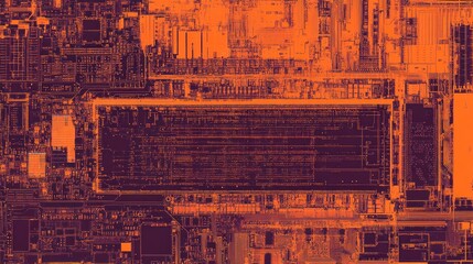 Poster - Abstract Circuit Board Design Orange And Dark Purple Hues