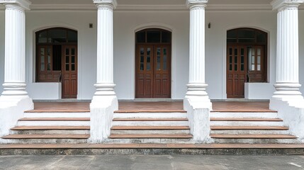 Poster - Colonial Building Entrance With Wooden Doors And Columns