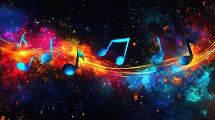 Poster - Cosmic Musical Notes Dance Across a Vibrant Nebula