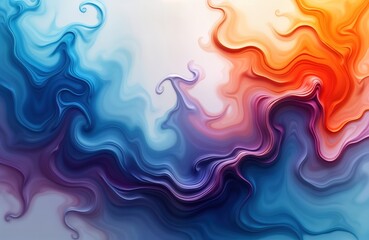 Aufkleber - Abstract illustration shows fluid colours mixing gently in flowing patterns. Dynamic colours blend smoothly creating captivating design. Liquid paints swirl, flow with beautiful curves in different