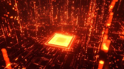 Poster - Glowing Central Processing Unit in Digital Network