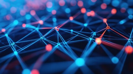 Poster - Abstract Network Structure Illuminated With Blue And Red Lights