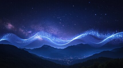 Poster - Celestial Wave Above Mountainous Night Landscape