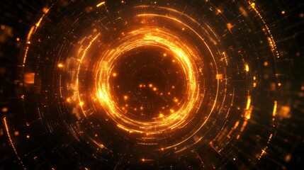 Aufkleber - Abstract Orange Digital Circular Light Pattern