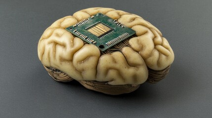 Aufkleber - A model brain with a microchip implanted inside