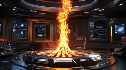 Poster - Futuristic Spaceship Interior With Central Fire