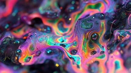 Poster - Abstract iridescent fluid forms swirl and bubble