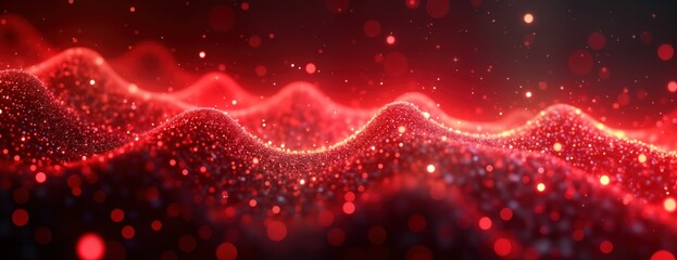 Poster - Abstract futuristic scene shows red light trails swirling in dark background. Dynamic energy, glowing particles create captivating virtual effect. Stylish, trendy design with glowing effects, light