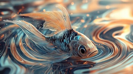 Poster - Artistic Koi Fish Swims in Liquid Art