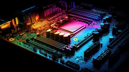 Poster - Vibrant Computer Motherboard Close Up Displaying Components