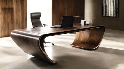 Poster - Modern Walnut Executive Desk With Swept Design