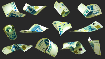 Aufkleber - 3D rendering of 20000 Argentinian peso notes flying in different angles and orientations isolated on dark background