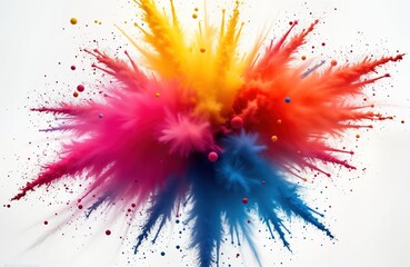 Poster - Vibrant explosion of neon pigments in motion. Colorful burst of paint dust particles against white background. Abstract art photo. Creative concept for tech fashion design inspiration. Futuristic,
