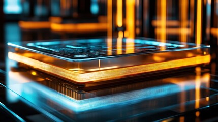 Poster - Illuminated Glass Cube Showing Futuristic Technology