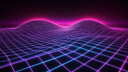 Poster - Neon Grid Landscape Synthwave Retro Waves