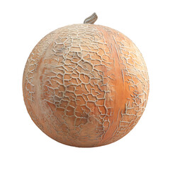 Wall Mural - A fresh cantaloupe melon with a detailed textured surface, isolated on a white background