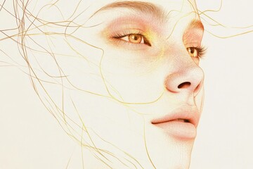 Poster - Silhouette of a womans face highlighted by golden ratio lines for artistic representation of beauty and proportion. Generative AI