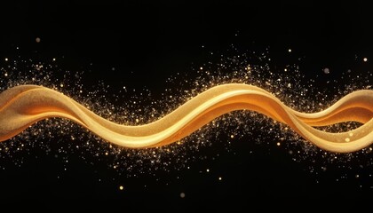 Leinwandbilder - Golden wave with glitter effect isolated on black background. Abstract design with dynamic flow. Luxurious, elegant visual element. Suitable for wallpaper design projects. Modern art illustration.