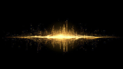 golden rays of light shine on a black background with a glittery effect. opulent gold. illustration