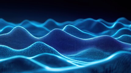 Poster - Abstract Blue Digital Waveform Landscape
