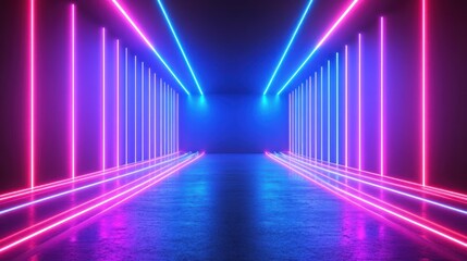 Poster - Neon Lights Illuminate a Futuristic Corridor