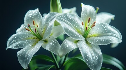 Sticker - Dew-kissed lilies, dark background, studio shot, floral design