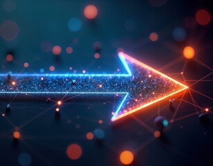 Poster - Futuristic network glow arrow. Tech arrow points forward. Abstract arrowhead lights network. Connection glowing. Cyber tech direction. Future direction highlighted. Neon glow path. AI network points