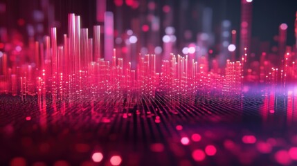Poster - Abstract Digital Cityscape Illuminated In Vibrant Pink Hues