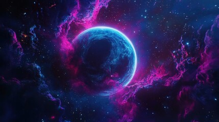 Poster - Celestial Body Amidst Vibrant Cosmic Nebula