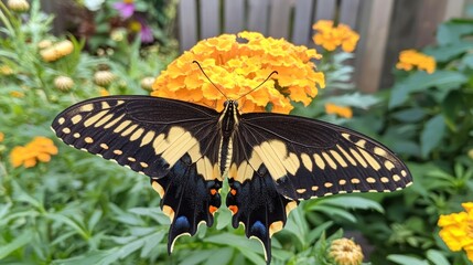 Poster - Black and Yellow Butterfly on Orange Flowers