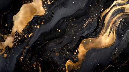 Elegant black and gold abstract background with sparkling texture, luxury design. Opulent Gold. Illustration