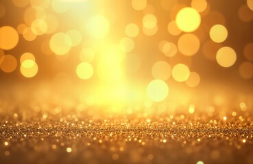 Poster - Golden glitter background with bokeh effect. Abstract festive pattern. Bright golden sparkles. Shimmering surface. Luxury illumination. No people. Suitable for celebration or holiday themes.