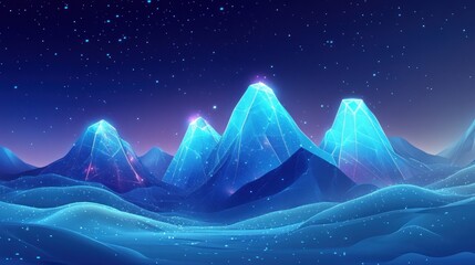 Poster - Crystalline Mountains Under a Starry Night Sky