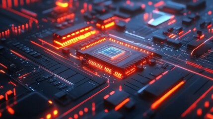 Poster - Illuminated Central Processing Unit On Motherboard