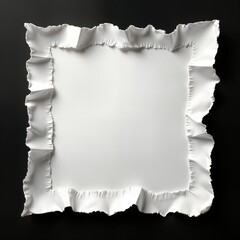 Aufkleber - White paper square ripped with ruffled edges on black background. Abstract design element. Minimalist paper piece. Blank white square frame. Ripped paper texture. Paper art. Torn paper. Creative