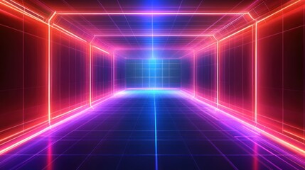Poster - Neon Lights Illuminate Futuristic Corridor Design