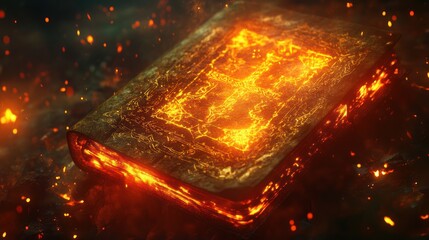 Aufkleber - Ancient Book Burning Embers Glowing Infernal Magic