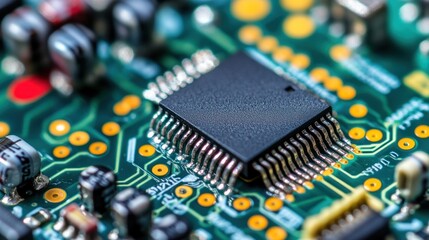 Poster - Closeup view of a microchip on a circuit board