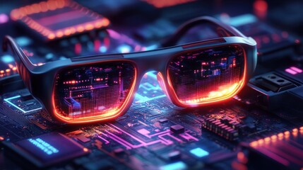 Poster - Futuristic Glasses Displaying Digital Circuitry Data
