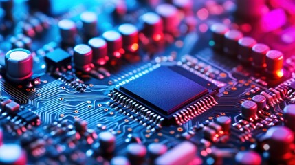 Poster - Closeup view of a circuit board with integrated microchip